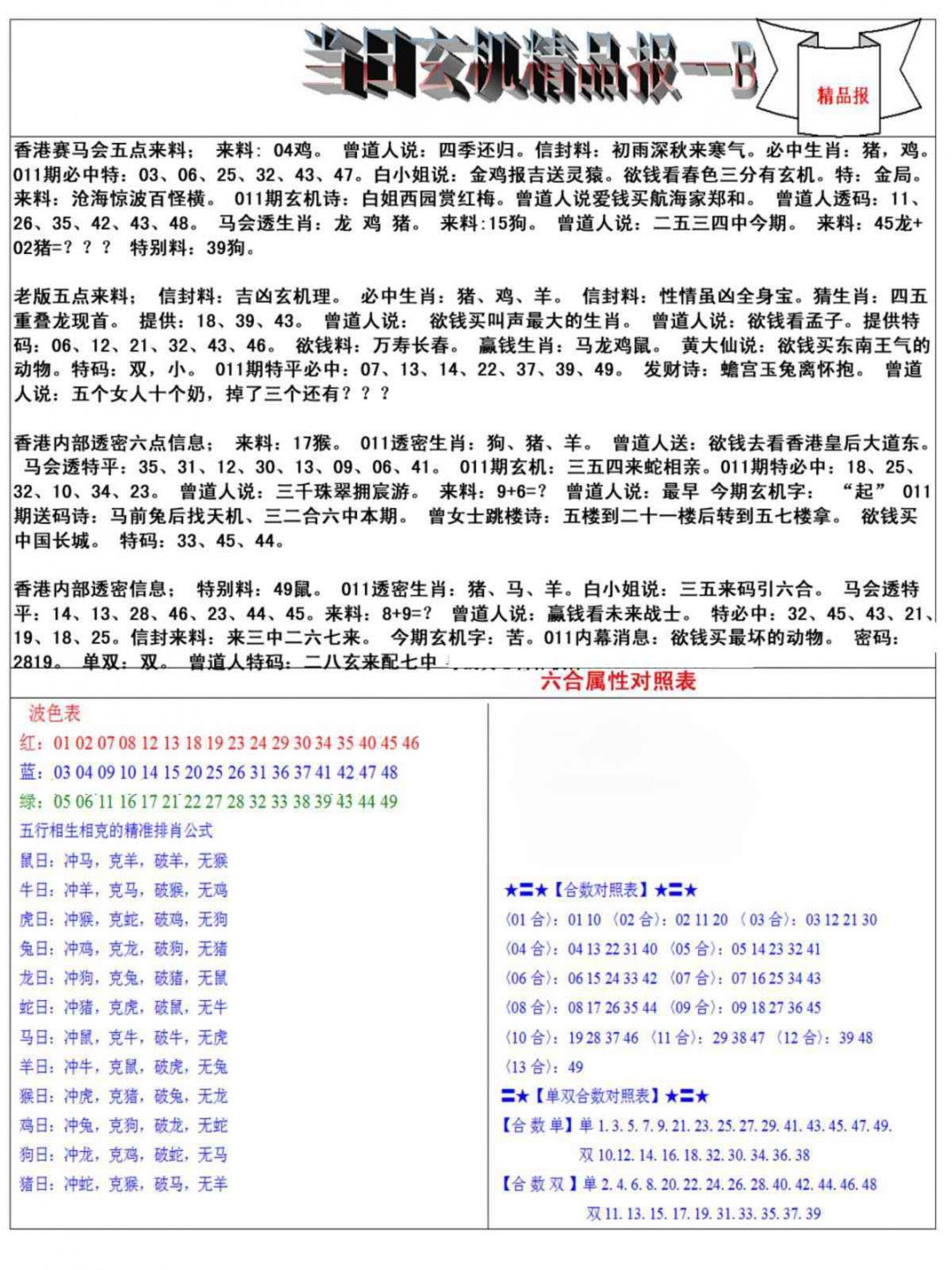 011期当日玄机精品报B[图]