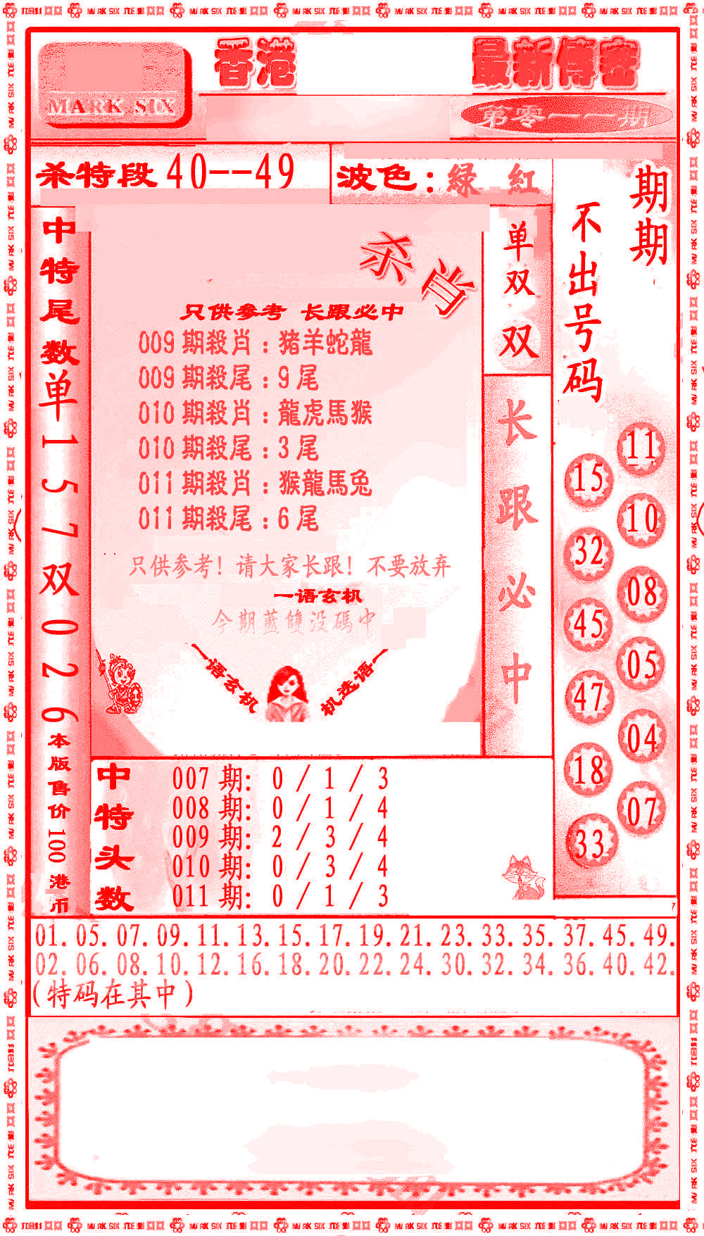 011期最新传密绝杀6肖[图]